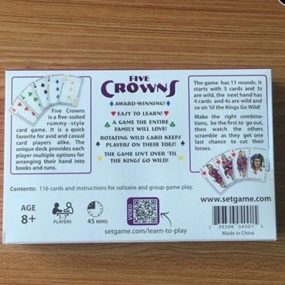 Five Crowns The 5 Suited Style Card Game That Is played W/An Extra Suit